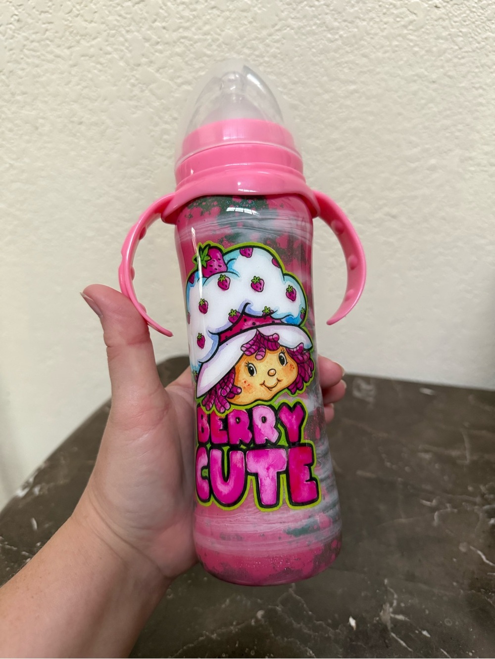 Strawberry Shortcake Berry Cute Glitter Keep Cold 12 Oz Baby Bottle Personalized
